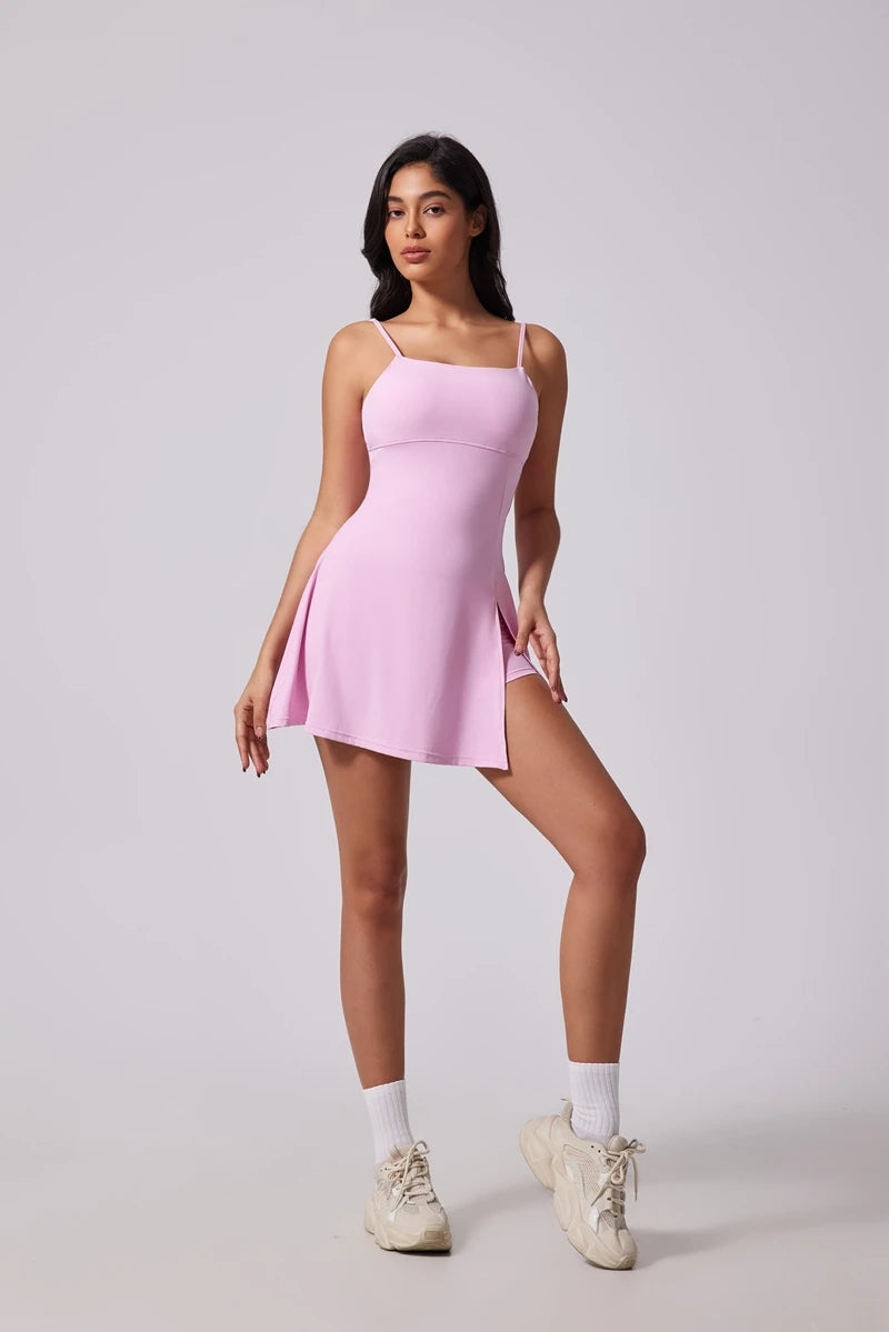 Women’s Sports Dress – Beautiful Back Yoga & Tennis Skirt with Removable Chest Cushion
