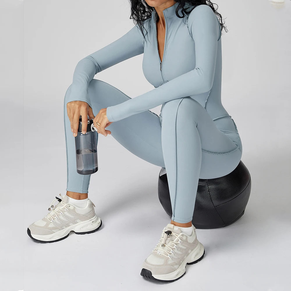 Women’s Long Sleeve Yoga Bodysuit – One-Piece Gym & Fitness Jumpsuit