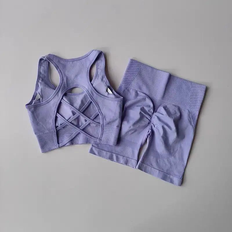2PCS Women’s Seamless Yoga Set – Sport Bra & High-Waist Shorts