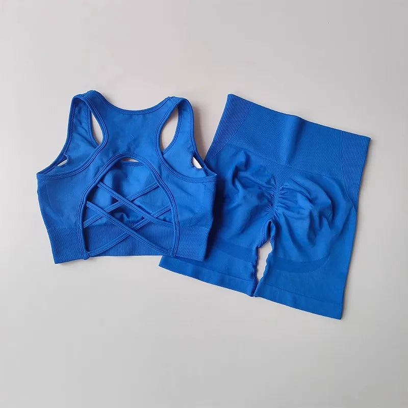 2PCS Women’s Seamless Yoga Set – Sport Bra & High-Waist Shorts