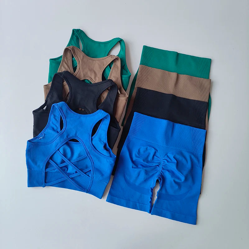 2PCS Women’s Seamless Yoga Set – Sport Bra & High-Waist Shorts