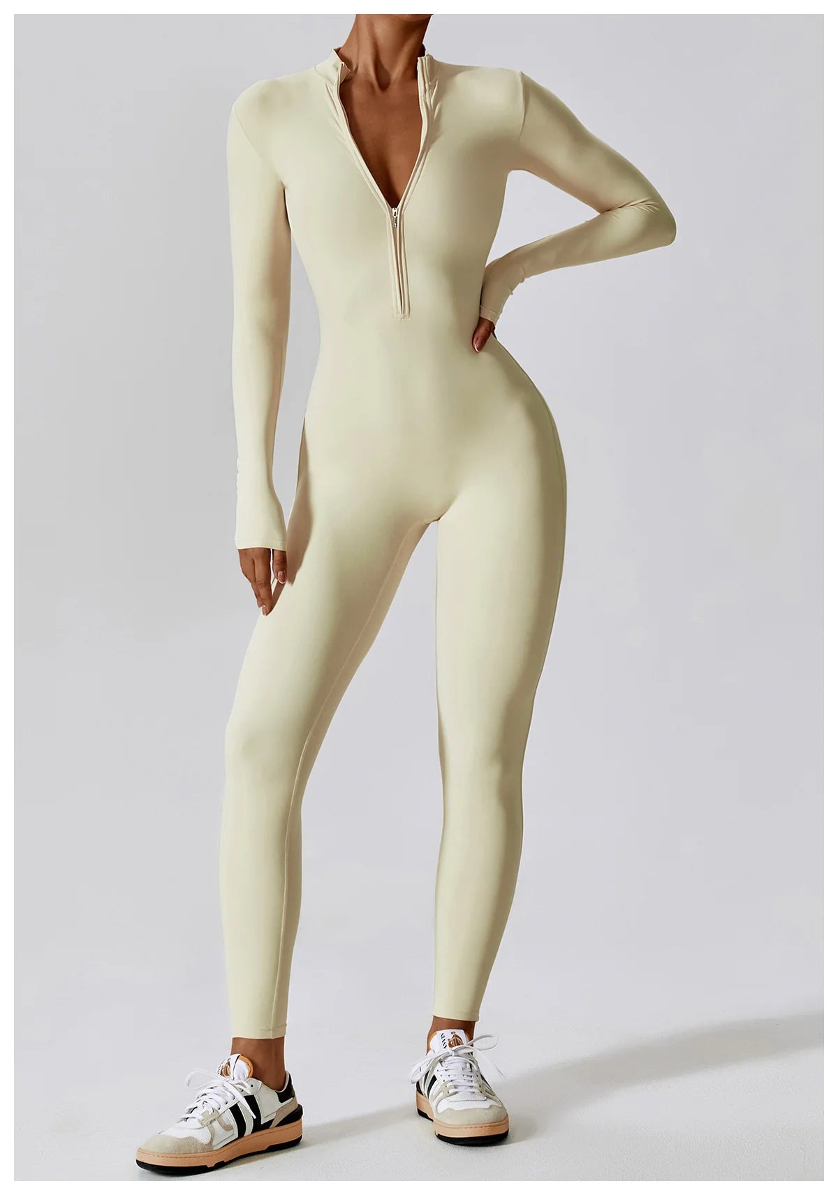 Women’s Long Sleeve Yoga Boilersuit – Skin-Tight One-Piece Gym Jumpsuit