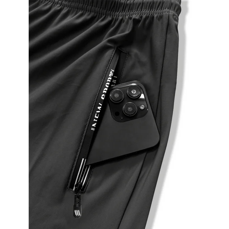Men’s Ice Silk Stretch Sweatpants – Breathable Jogging Pants with Zipper Pockets