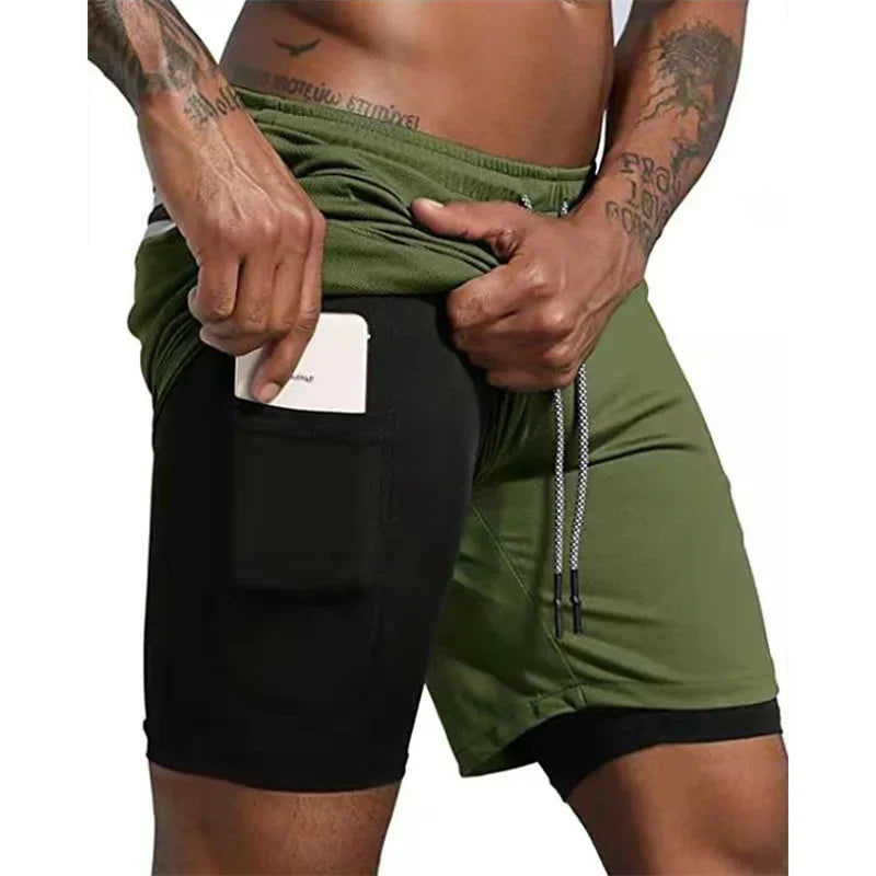 Men’s 2-in-1 Fitness Shorts – Quick-Dry Gym & Running Double-Layer Shorts with Pocket