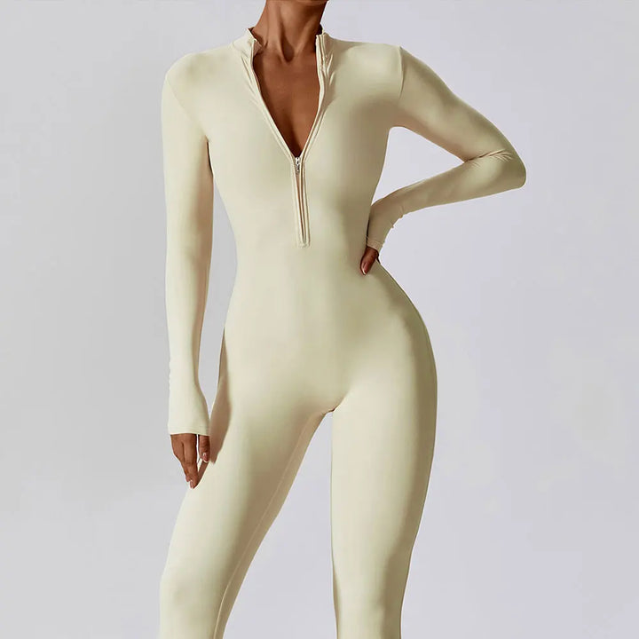 Women’s Long Sleeve Yoga Boilersuit – Skin-Tight One-Piece Gym Jumpsuit