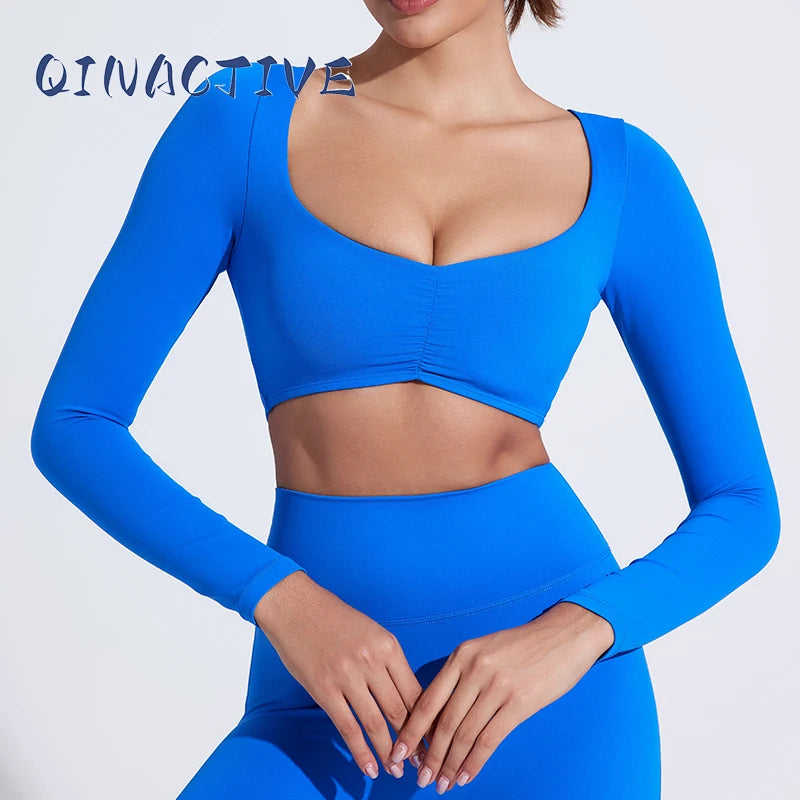 Women’s Long Sleeve Yoga Crop Top – Fitness & Workout Shirt