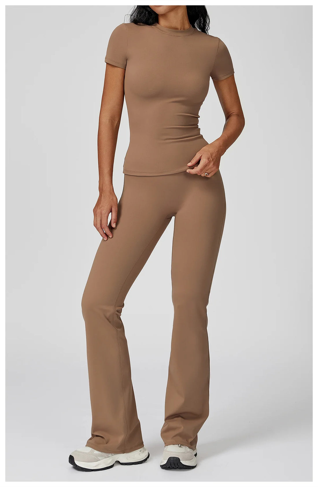 Women’s 2PCS Yoga & Workout Set – Long Sleeve Top & High-Waist Leggings/Shorts