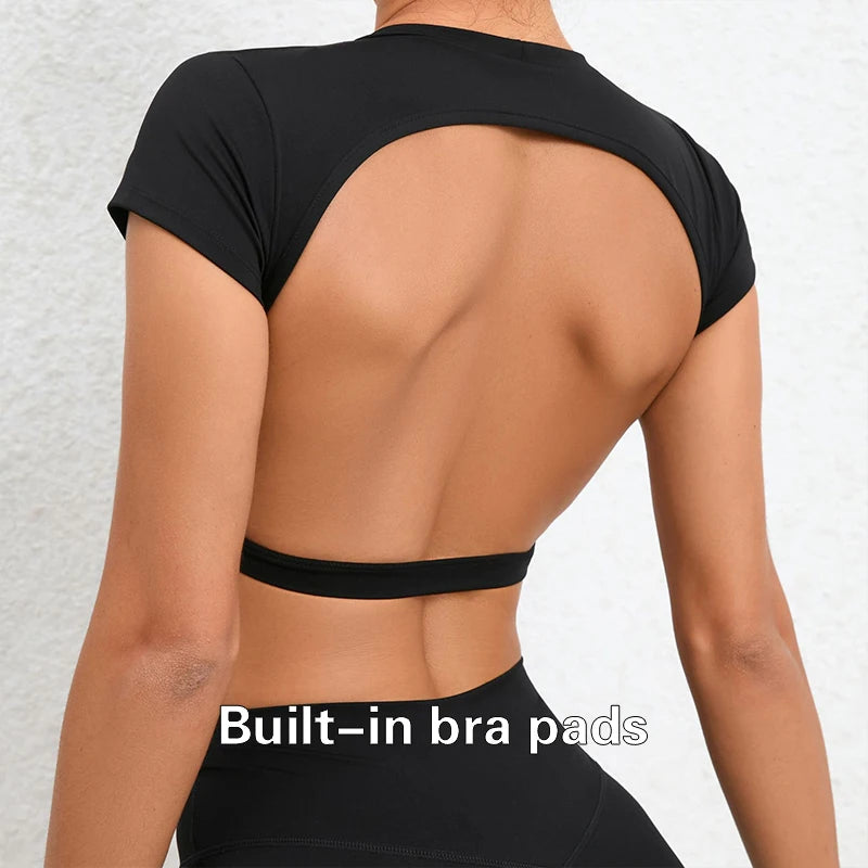 Women’s Backless Sports Crop Top – Breathable Fitness & Workout Shirt
