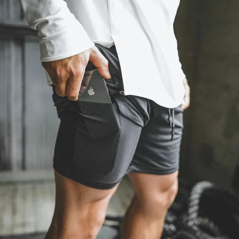 Men’s 2-in-1 Fitness Shorts – Quick-Dry Gym & Running Double-Layer Shorts with Pocket