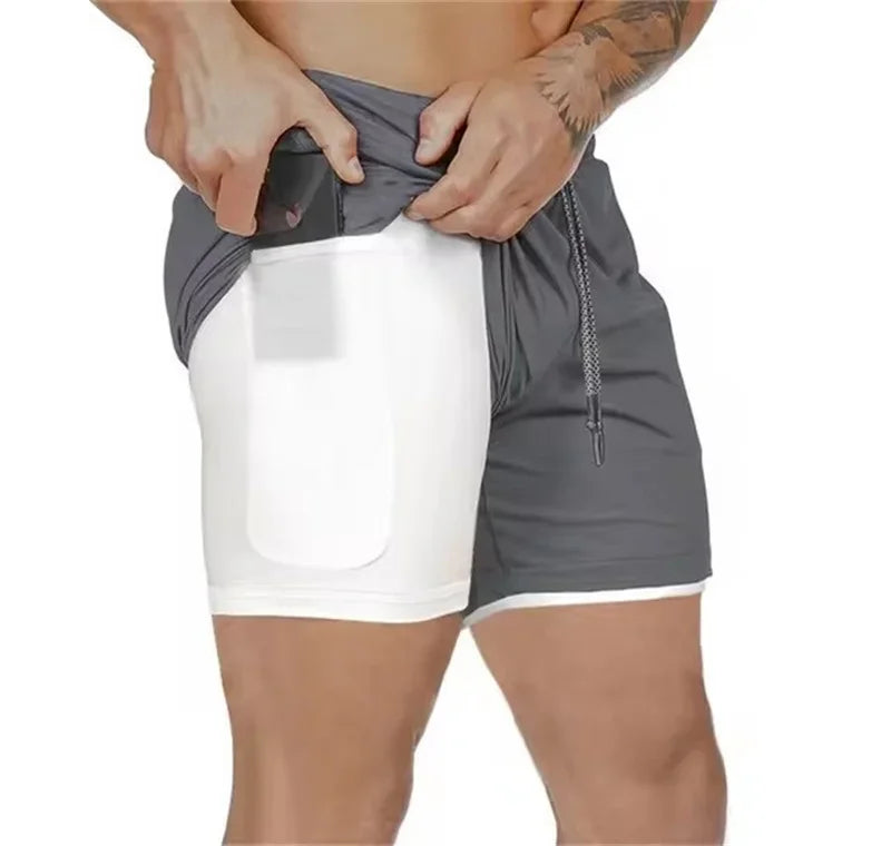 Men’s 2-in-1 Fitness Shorts – Quick-Dry Gym & Running Double-Layer Shorts with Pocket