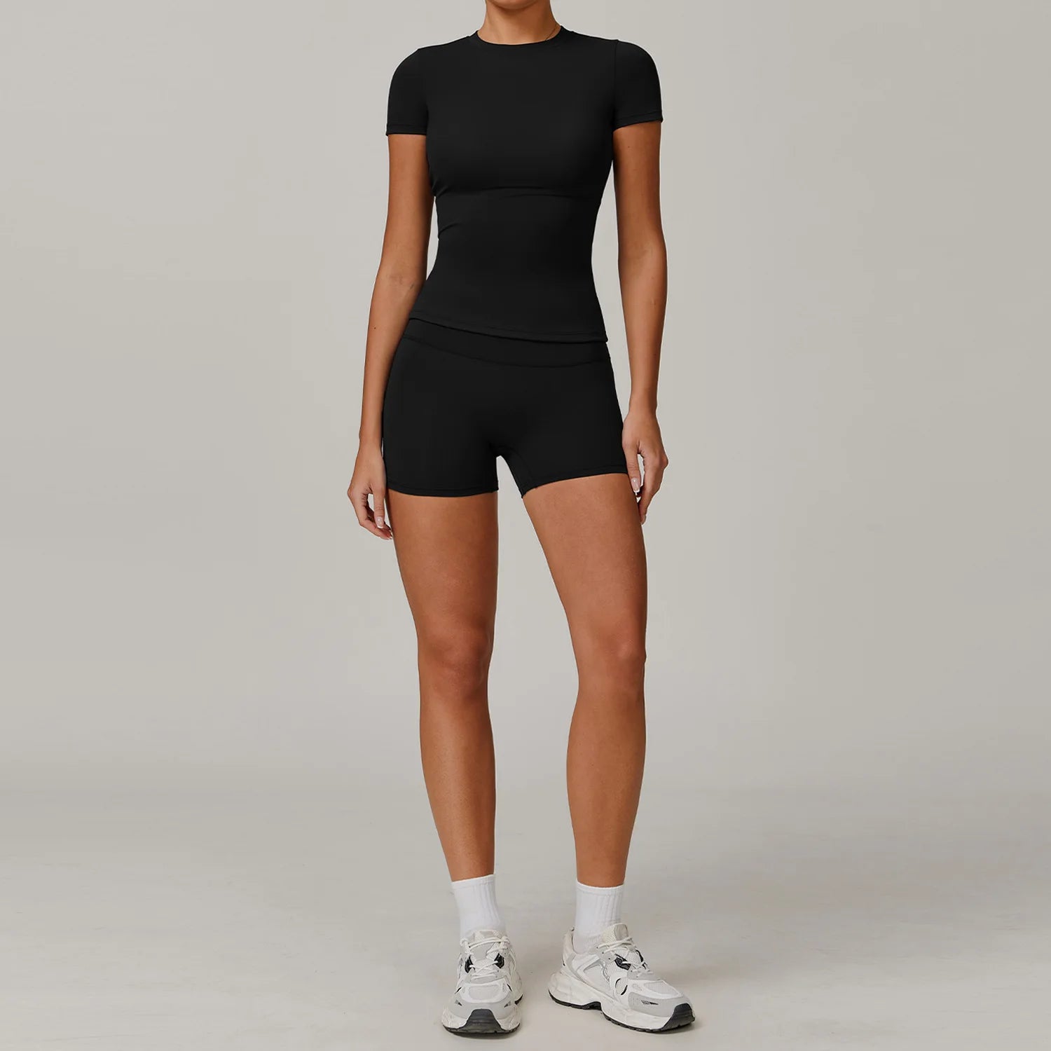 Women’s 2PCS Yoga & Workout Set – Long Sleeve Top & High-Waist Leggings/Shorts