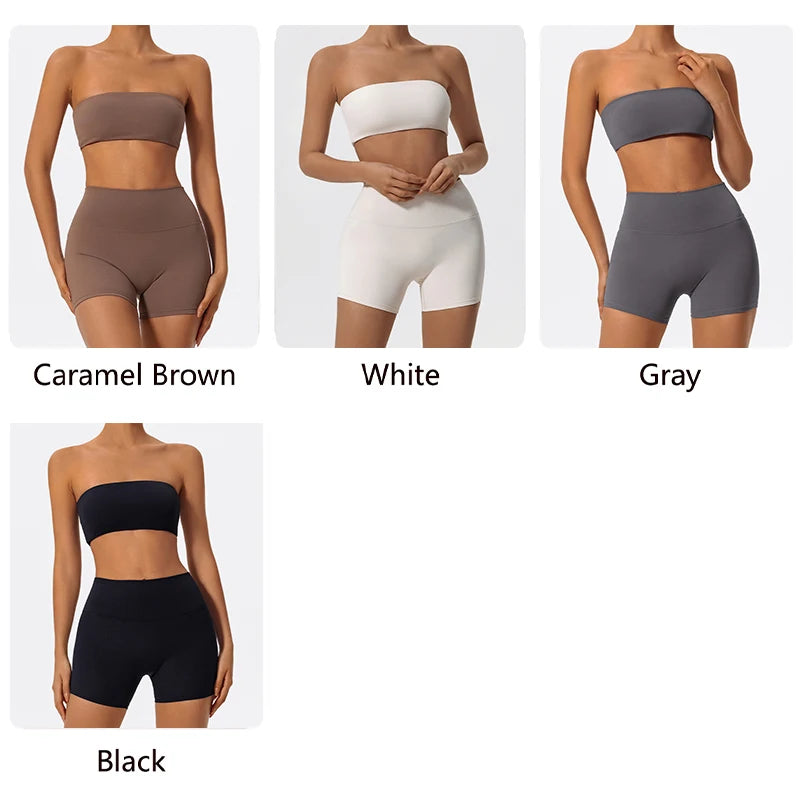 Women’s 2-Piece Fitness Set – Strapless Sports Bra & Workout Leggings