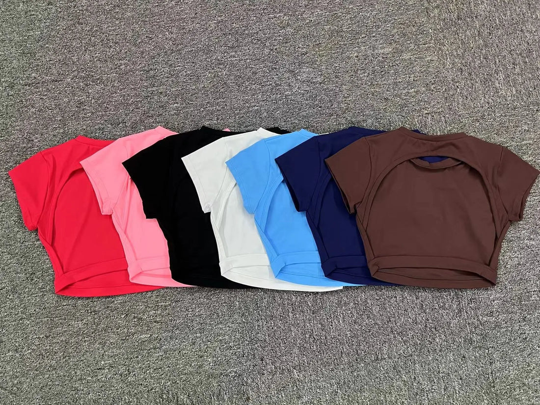 Women’s Backless Sports Crop Top – Breathable Fitness & Workout Shirt