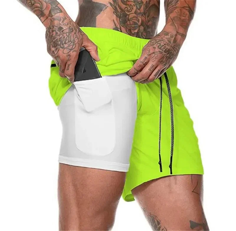 Men’s 2-in-1 Fitness Shorts – Quick-Dry Gym & Running Double-Layer Shorts with Pocket