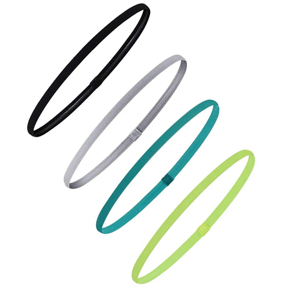 4PCS Non-Slip Sports Headbands – Elastic Sweatproof Workout Hair Bands