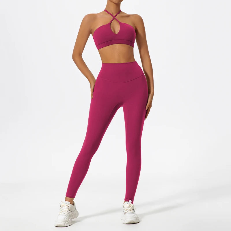 Two-Piece Women’s Sports Set – Cross-Front Yoga & Gym Outfit