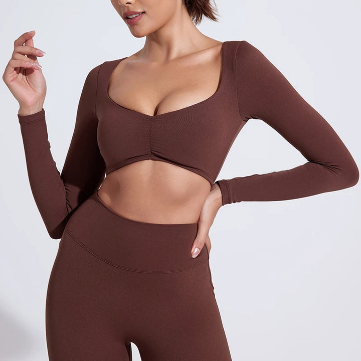 Women’s Long Sleeve Yoga Crop Top – Fitness & Workout Shirt
