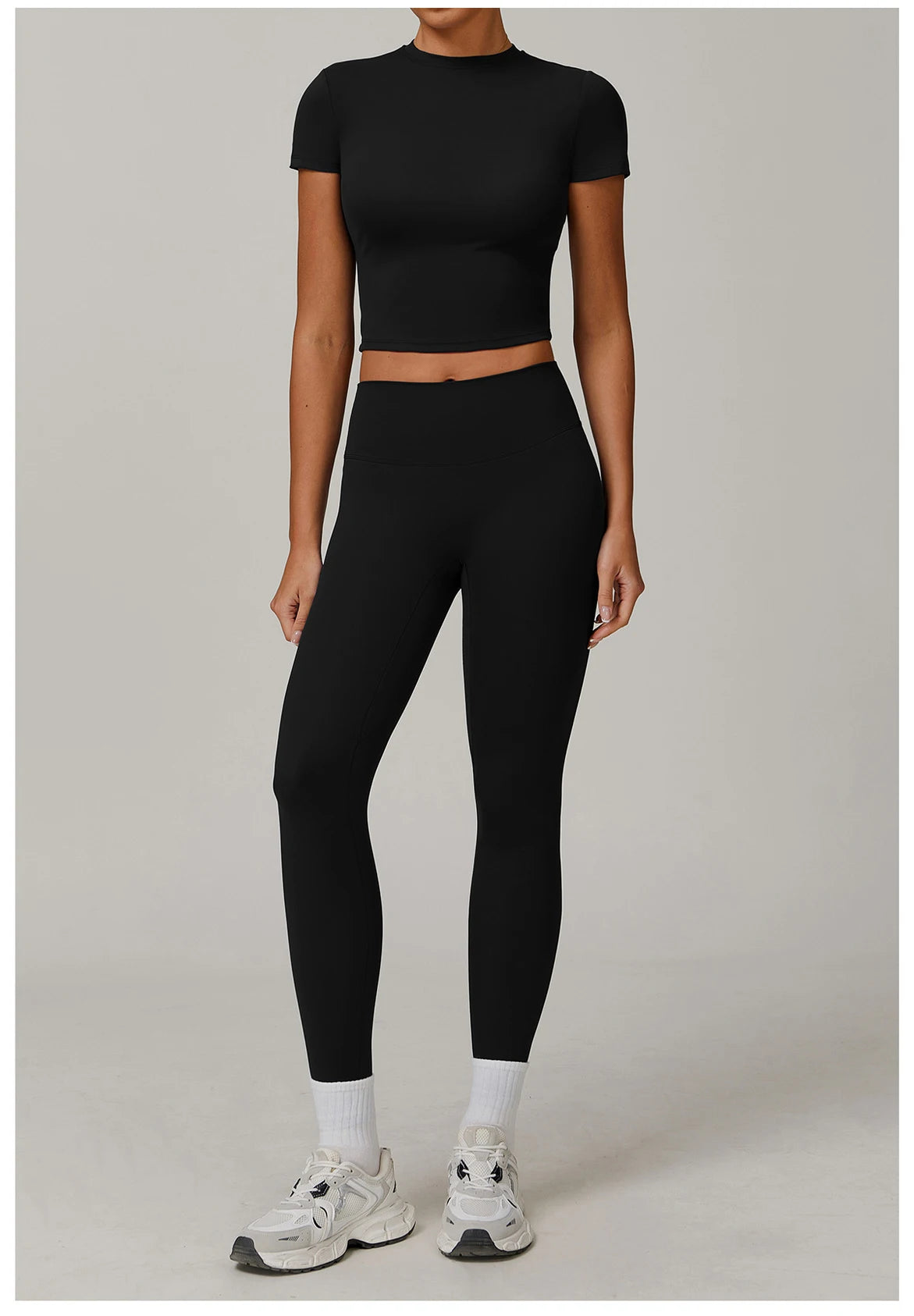 Women’s 2PCS Yoga & Workout Set – Long Sleeve Top & High-Waist Leggings/Shorts
