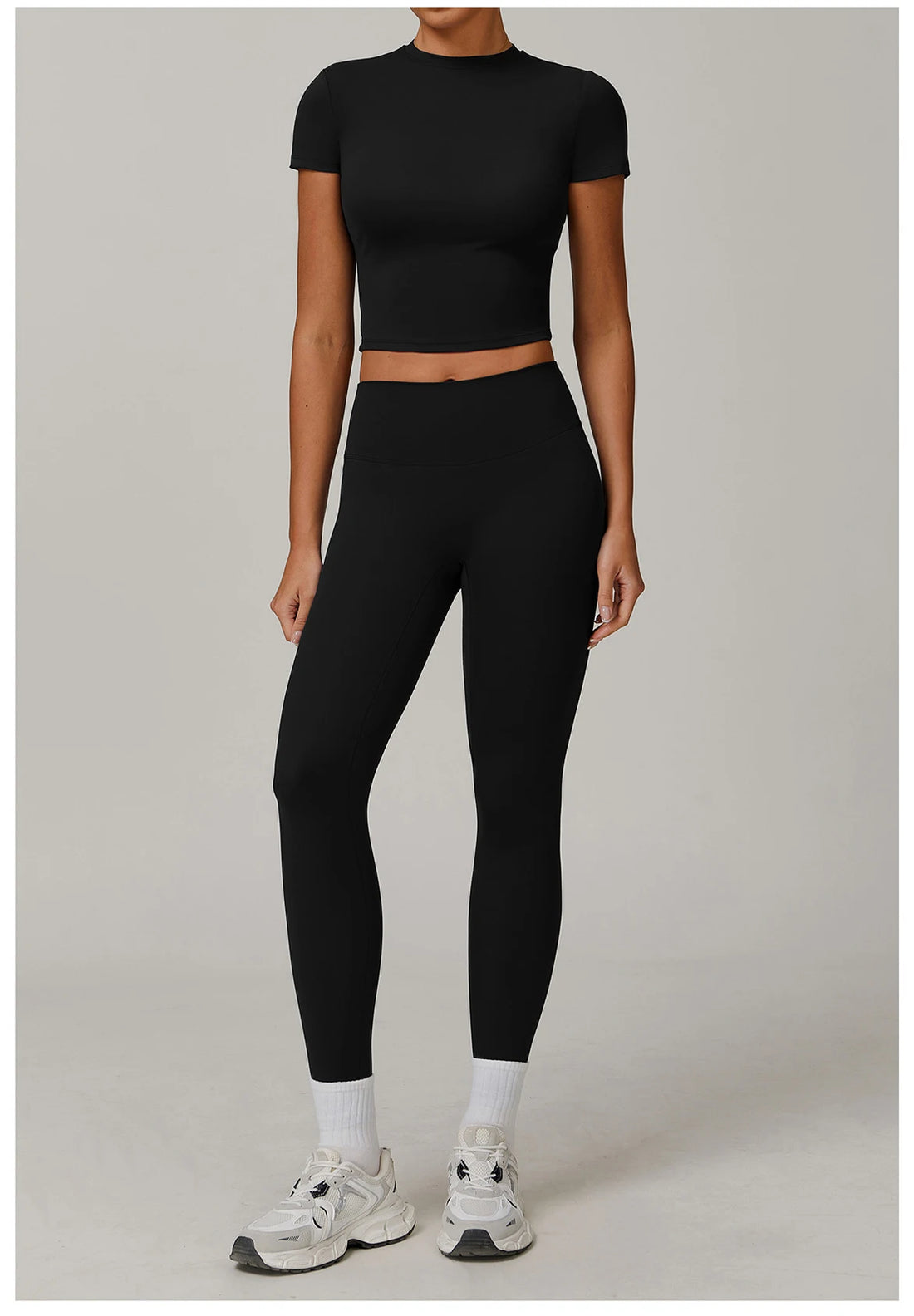 Women’s 2PCS Yoga & Workout Set – Long Sleeve Top & High-Waist Leggings/Shorts
