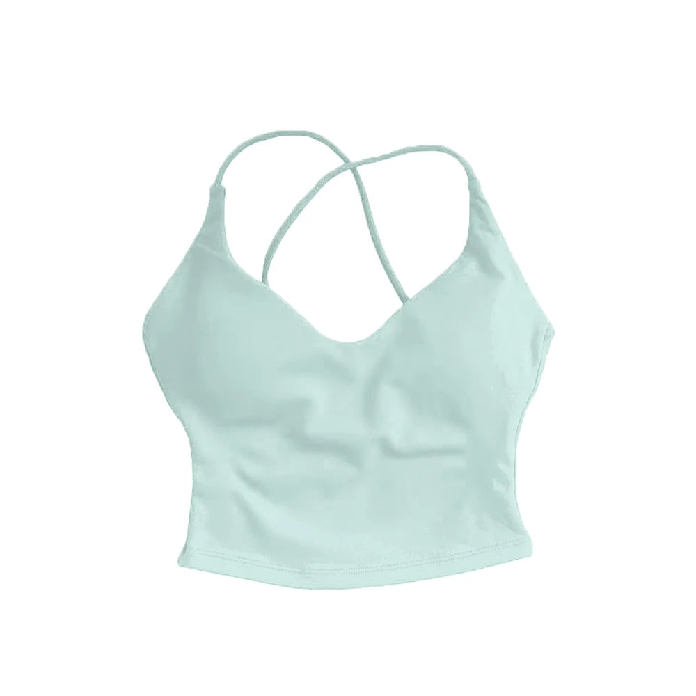 Women’s Dynamic Strappy Sports Bra – High Support Push-Up Fitness Tank Top