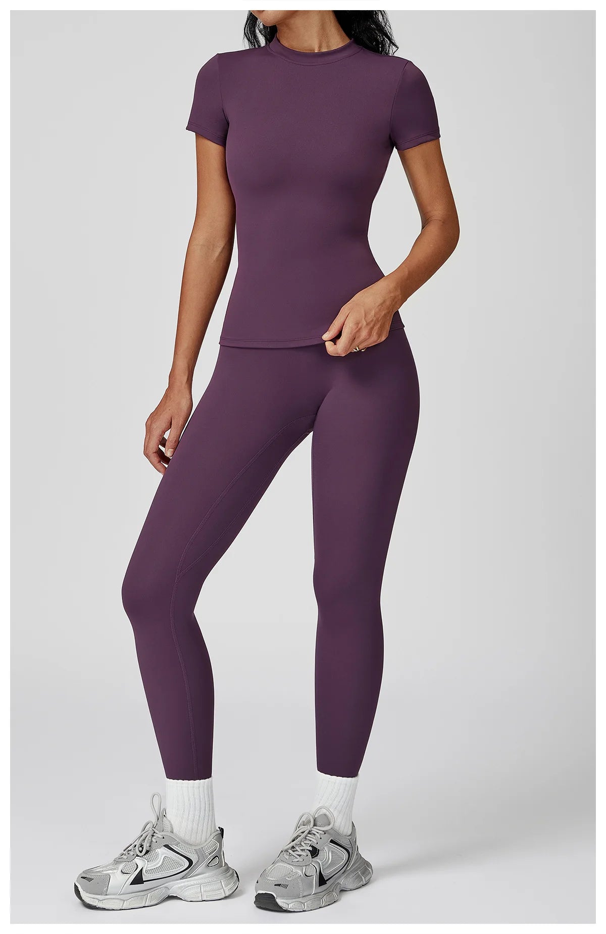 Women’s 2PCS Yoga & Workout Set – Long Sleeve Top & High-Waist Leggings/Shorts