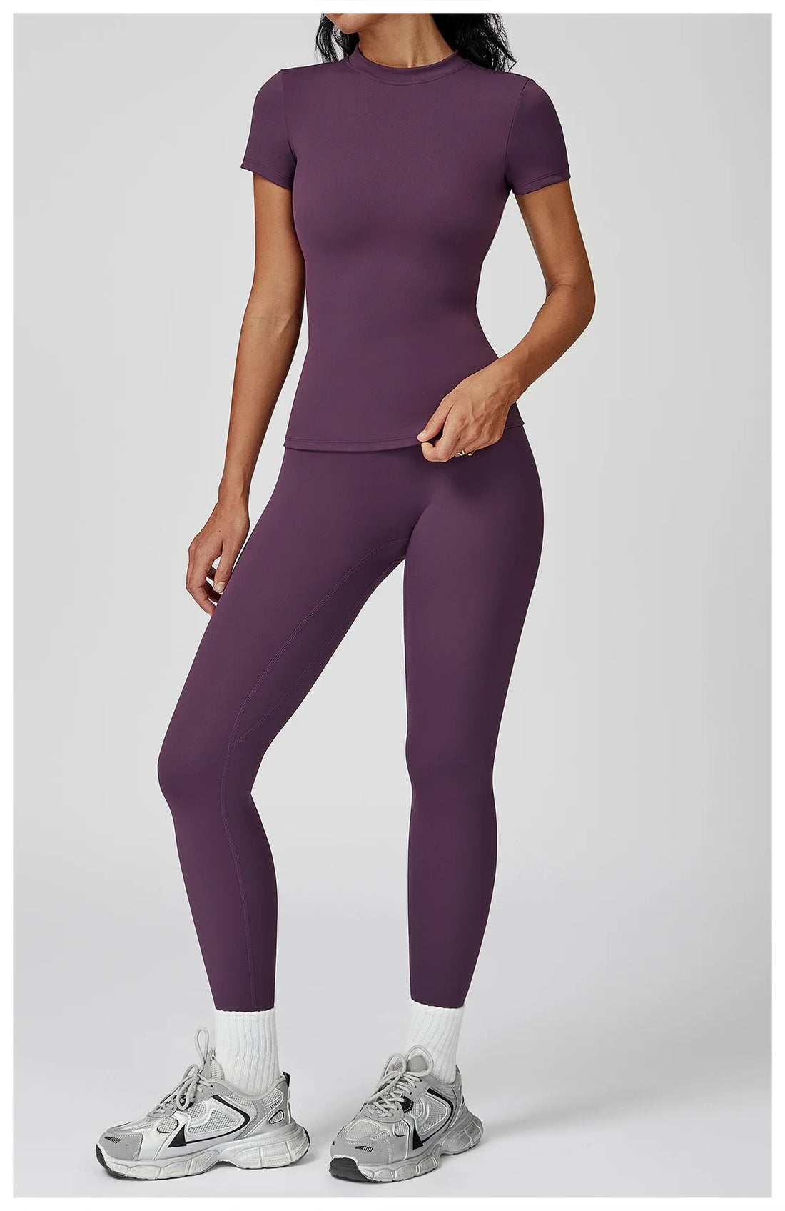 Women’s 2PCS Yoga & Workout Set – Long Sleeve Top & High-Waist Leggings/Shorts