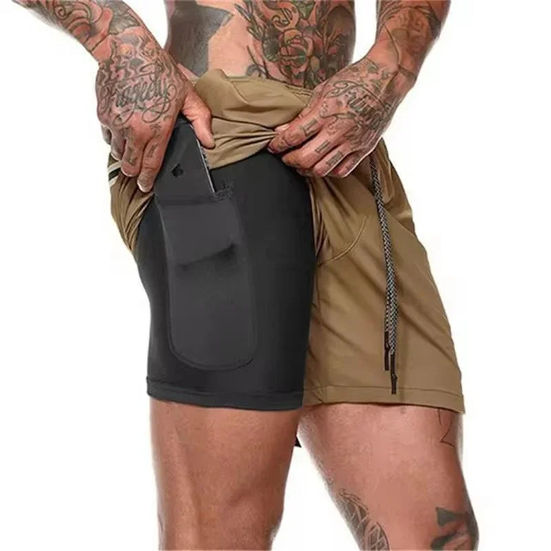 Men’s 2-in-1 Fitness Shorts – Quick-Dry Gym & Running Double-Layer Shorts with Pocket