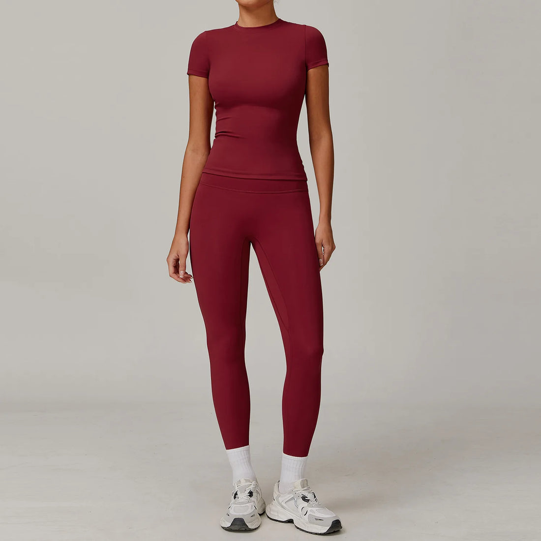 Women’s 2PCS Yoga & Workout Set – Long Sleeve Top & High-Waist Leggings/Shorts