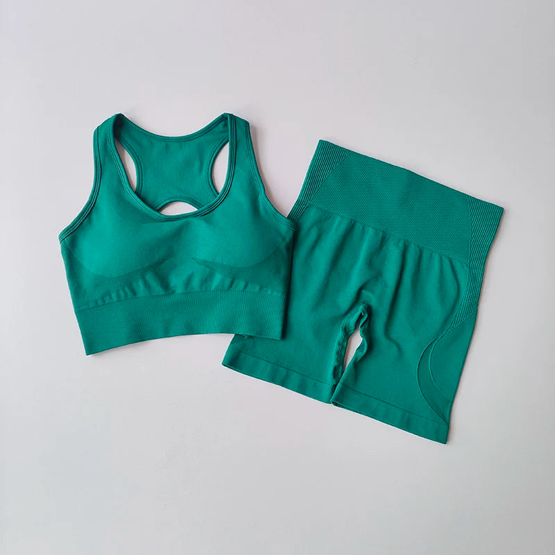 2PCS Women’s Seamless Yoga Set – Sport Bra & High-Waist Shorts