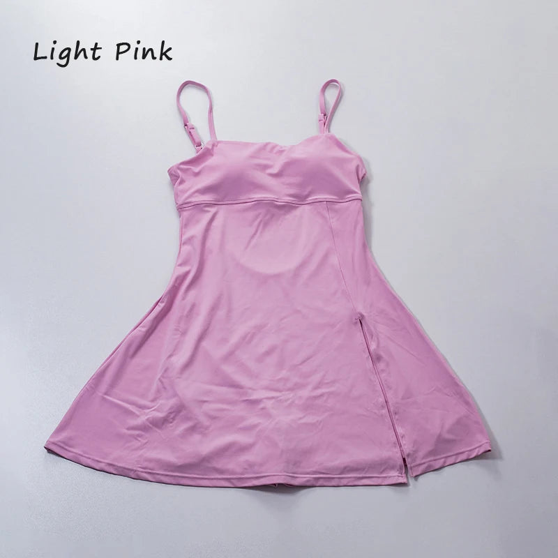 Women’s Sports Dress – Beautiful Back Yoga & Tennis Skirt with Removable Chest Cushion