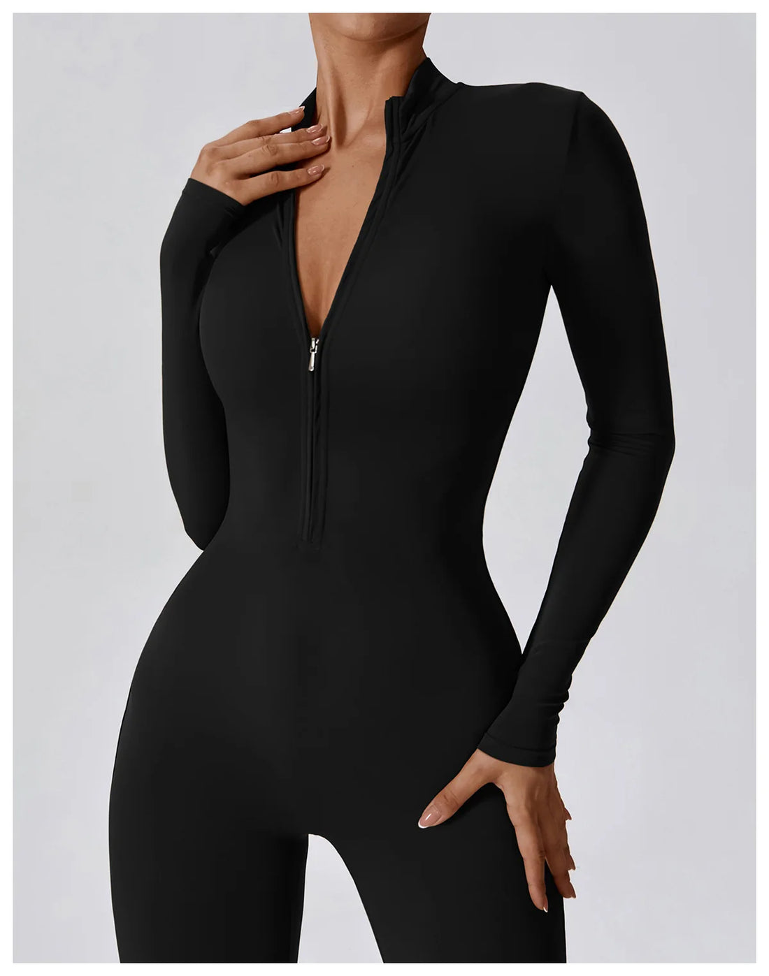 Women’s Long Sleeve Yoga Boilersuit – Skin-Tight One-Piece Gym Jumpsuit