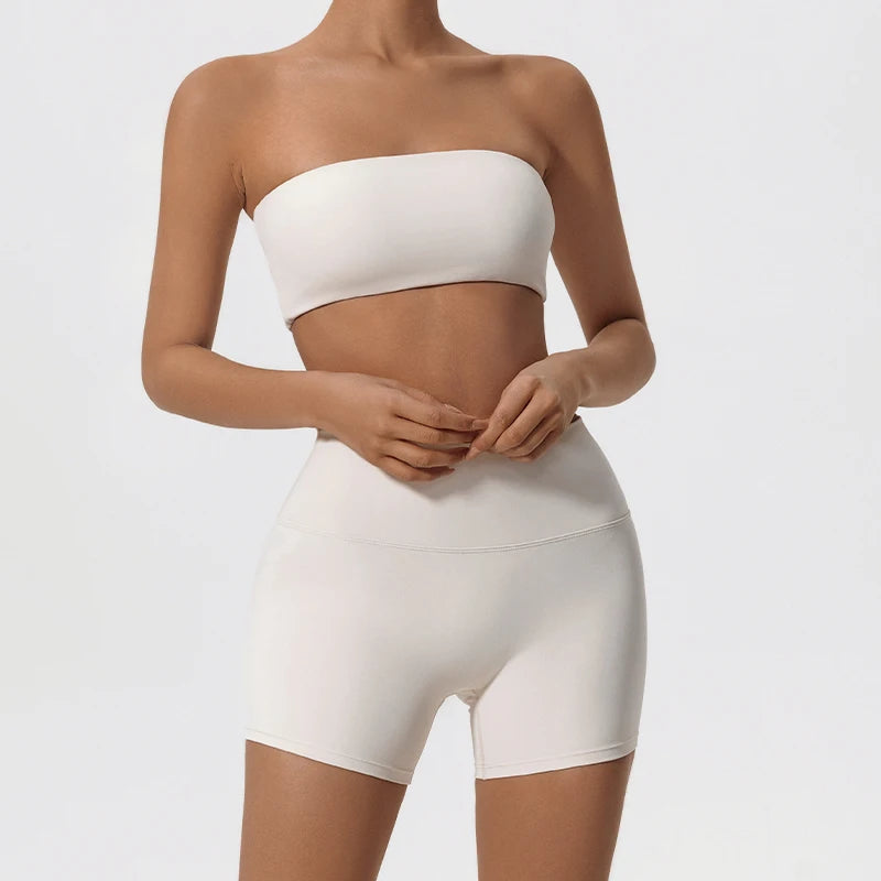 Women’s 2-Piece Fitness Set – Strapless Sports Bra & Workout Leggings