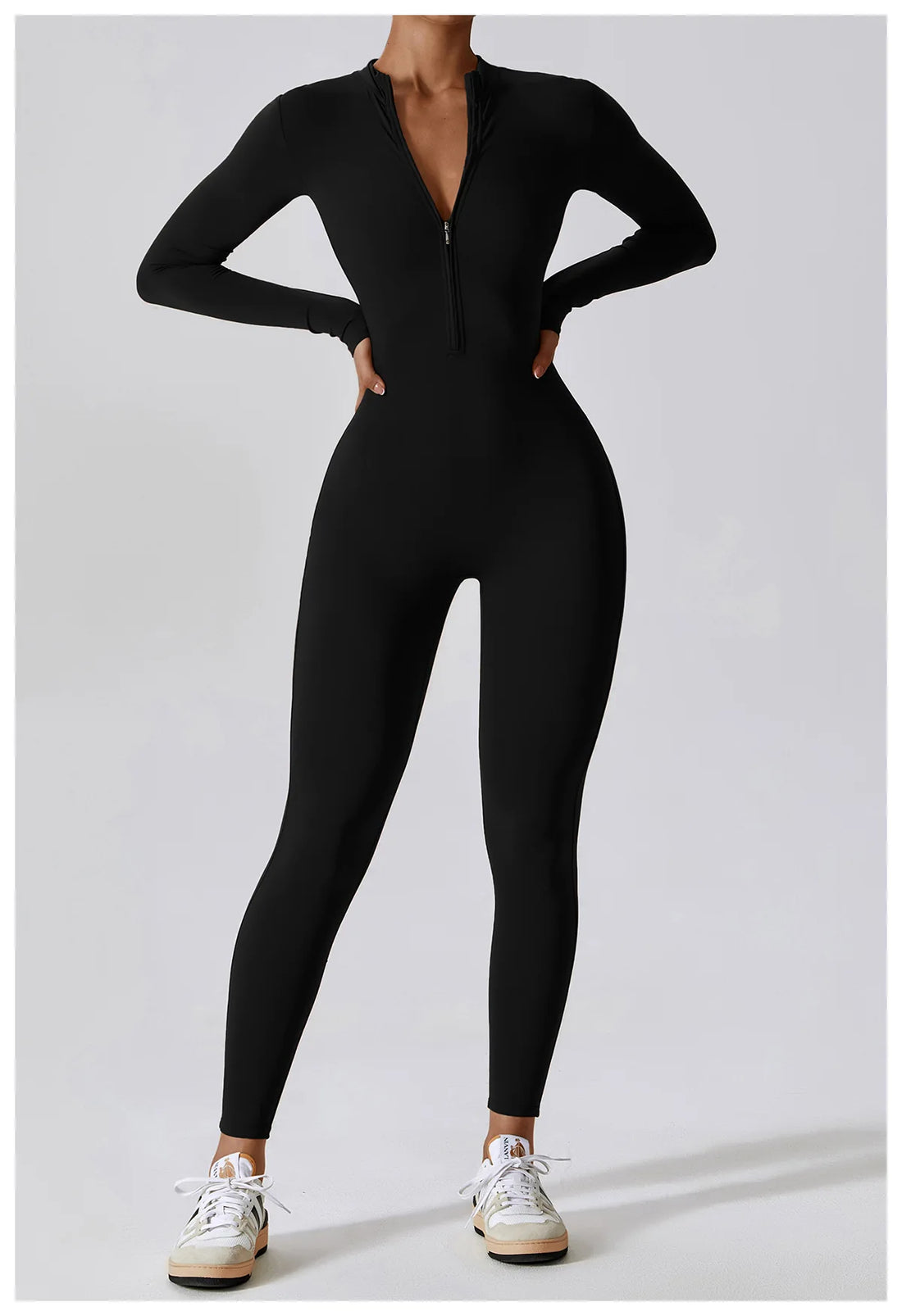 Women’s Long Sleeve Yoga Boilersuit – Skin-Tight One-Piece Gym Jumpsuit