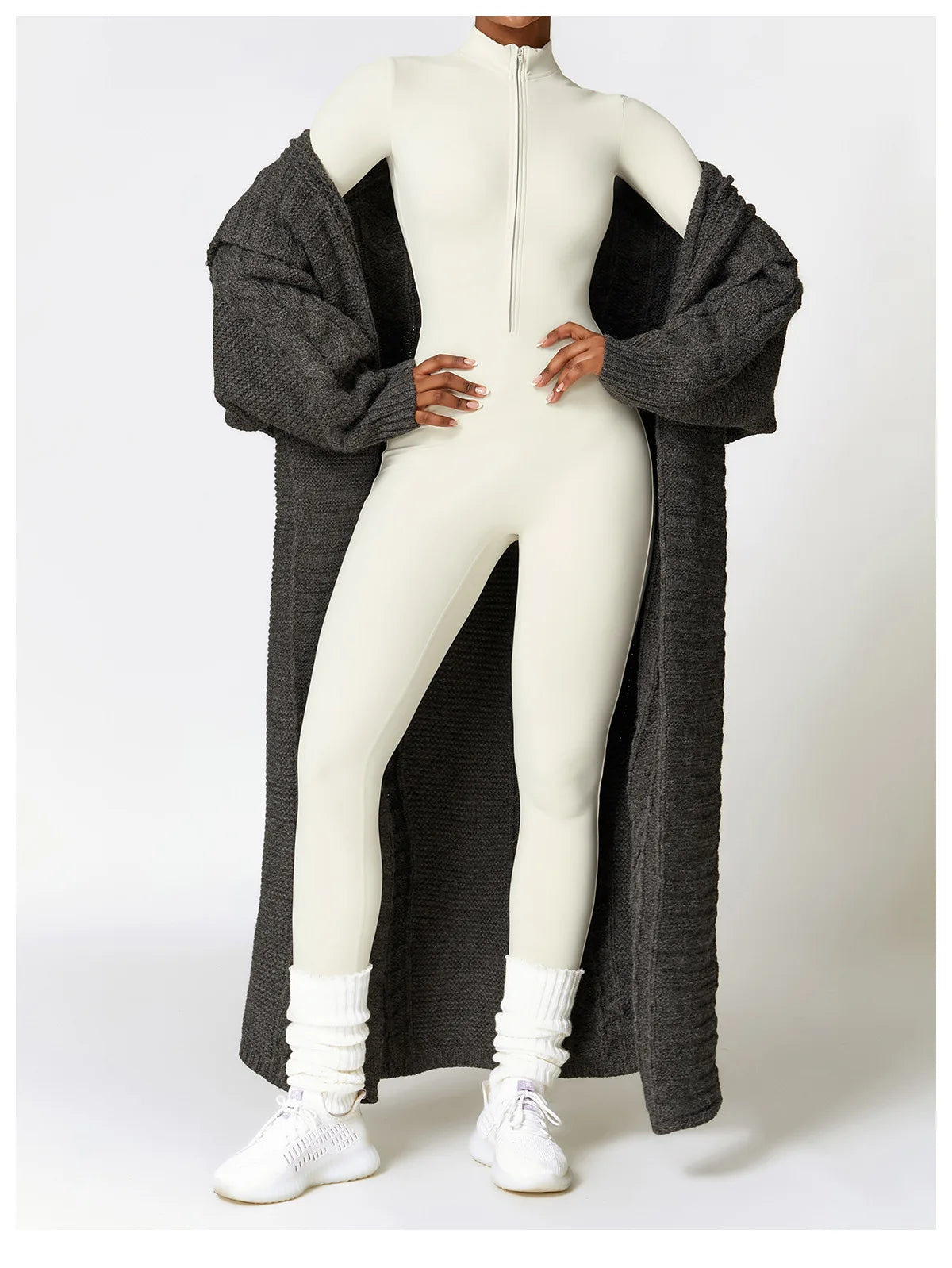 Women’s Winter Plush Yoga Jumpsuit – Fleece-Lined One-Piece Fitness Tracksuit