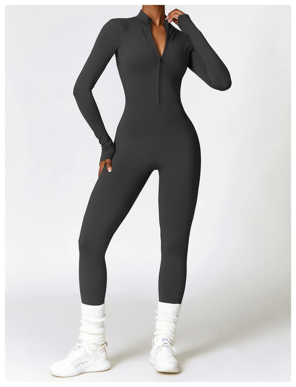 Women’s Winter Plush Yoga Jumpsuit – Fleece-Lined One-Piece Fitness Tracksuit