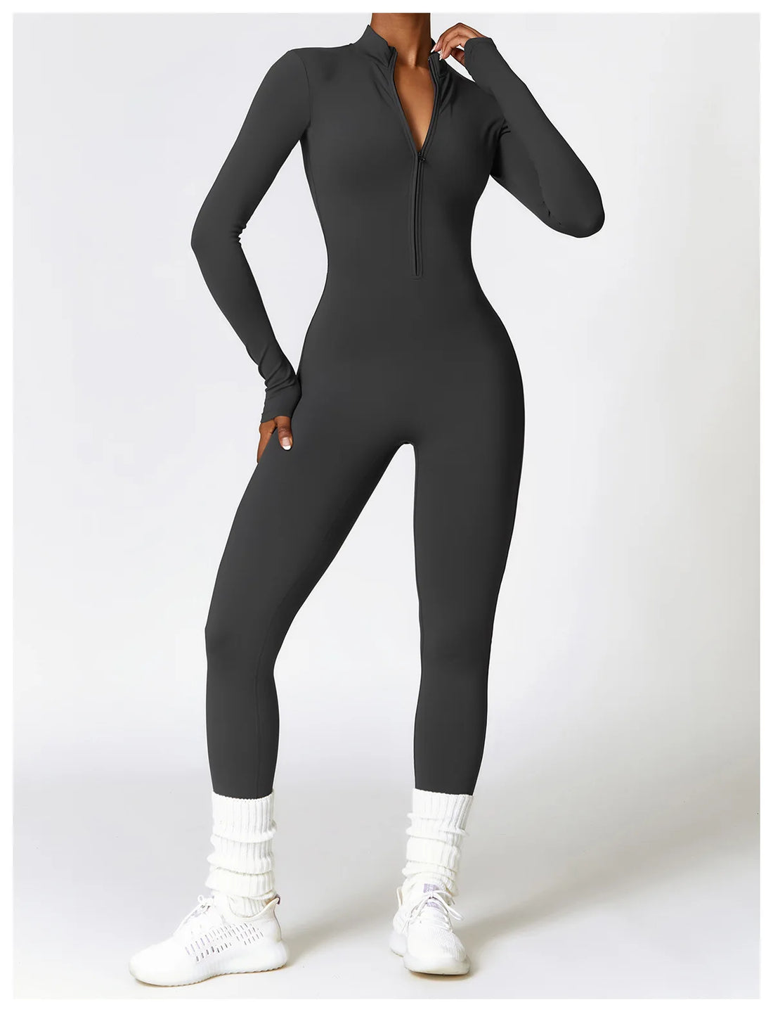 Women’s Winter Plush Yoga Jumpsuit – Fleece-Lined One-Piece Fitness Tracksuit