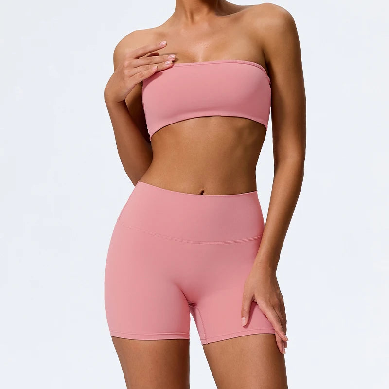 Women’s 2-Piece Fitness Set – Strapless Sports Bra & Workout Leggings
