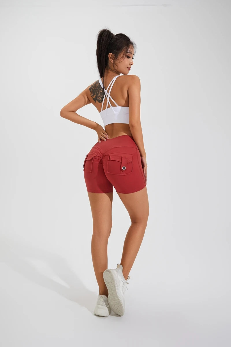 Women’s High-Waist Yoga Shorts – Scrunch Butt & Pocket Fitness Shorts