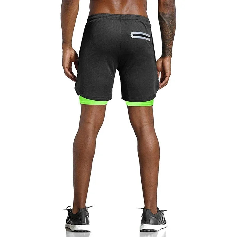 Men’s 2-in-1 Fitness Shorts – Quick-Dry Gym & Running Double-Layer Shorts with Pocket