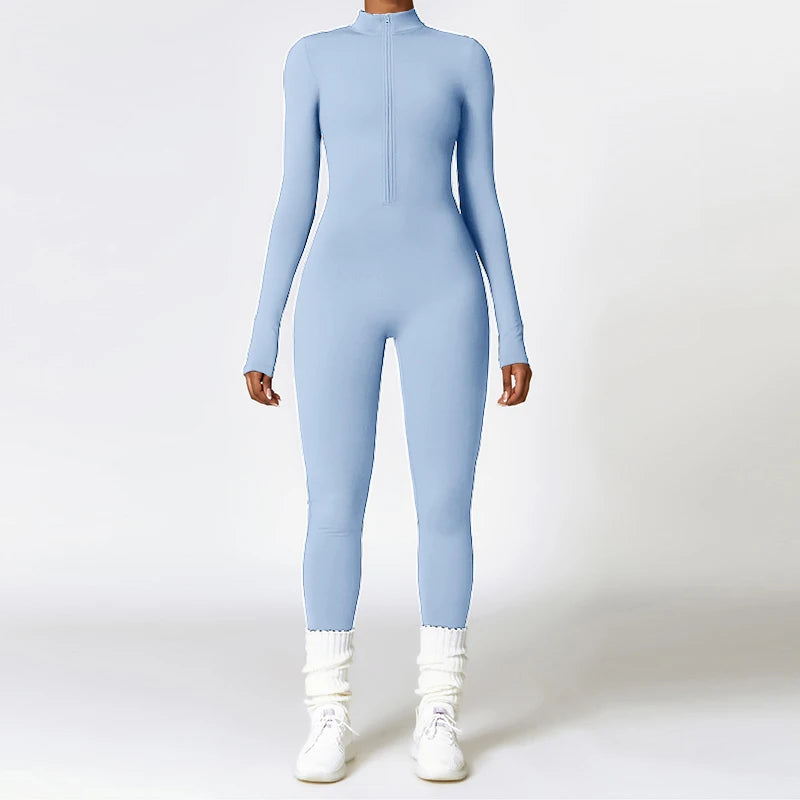 Women’s Winter Plush Yoga Jumpsuit – Fleece-Lined One-Piece Fitness Tracksuit