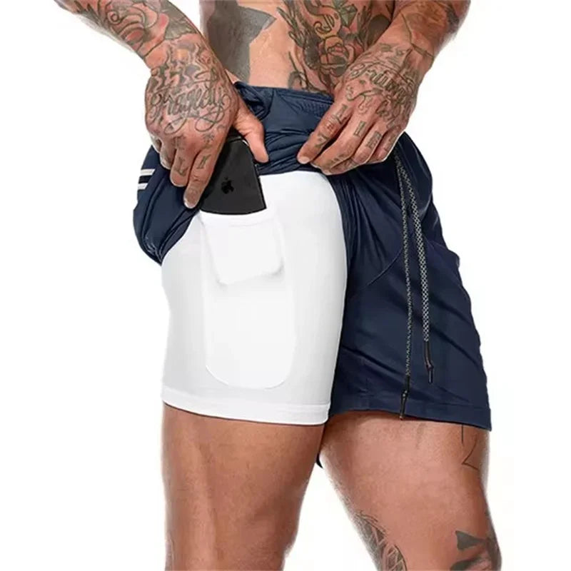 Men’s 2-in-1 Fitness Shorts – Quick-Dry Gym & Running Double-Layer Shorts with Pocket