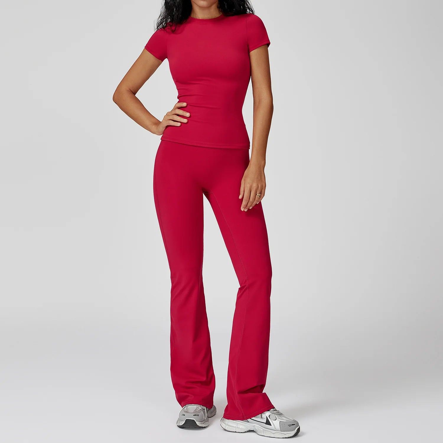 Women’s 2PCS Yoga & Workout Set – Long Sleeve Top & High-Waist Leggings/Shorts