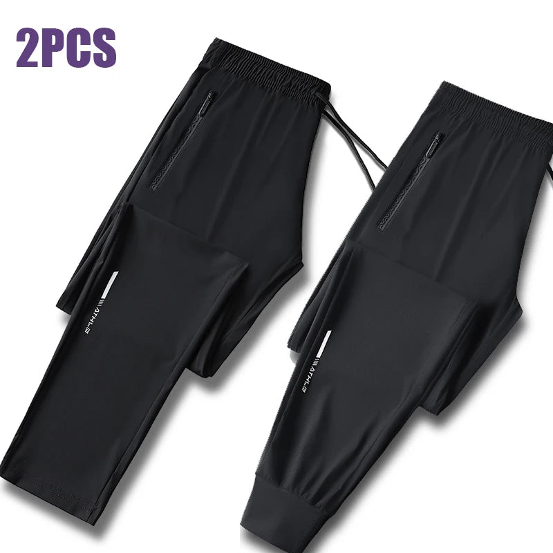 Men’s Ice Silk Summer Pants – Slim Fit Quick-Dry Casual & Running Trousers
