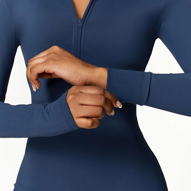 Women’s Winter Plush Yoga Jumpsuit – Fleece-Lined One-Piece Fitness Tracksuit