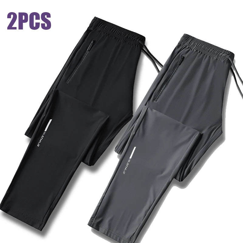 Men’s Ice Silk Summer Pants – Slim Fit Quick-Dry Casual & Running Trousers