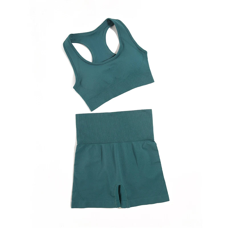 2-Piece Seamless Yoga Set for Women – High Waist Leggings & Sports Bra Gym Outfit