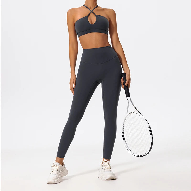Two-Piece Women’s Sports Set – Cross-Front Yoga & Gym Outfit