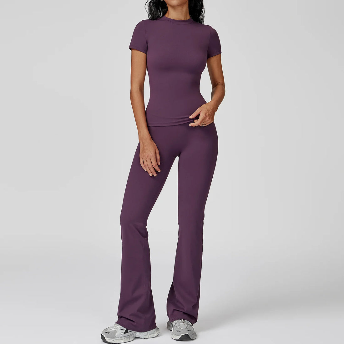 Women’s 2PCS Yoga & Workout Set – Long Sleeve Top & High-Waist Leggings/Shorts