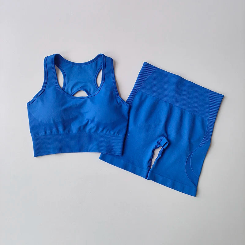 2PCS Women’s Seamless Yoga Set – Sport Bra & High-Waist Shorts