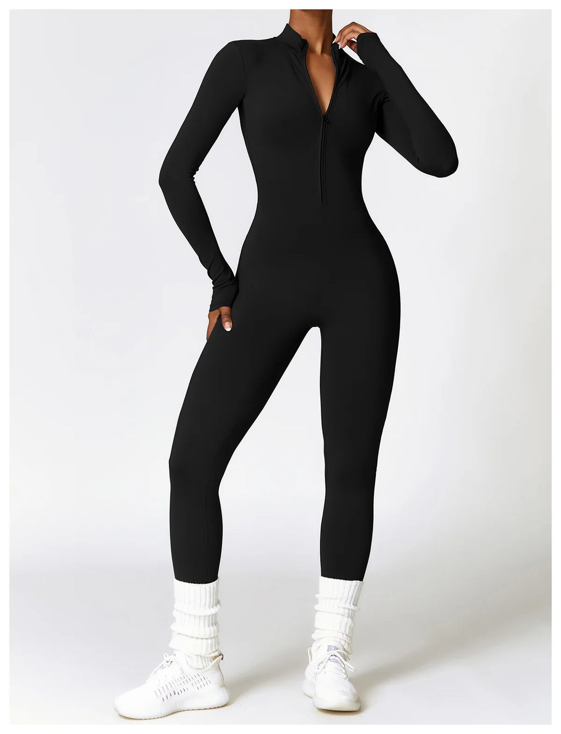 Women’s Winter Plush Yoga Jumpsuit – Fleece-Lined One-Piece Fitness Tracksuit